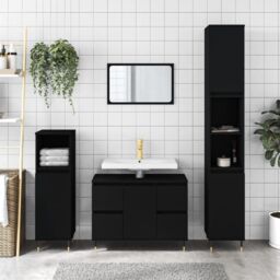 Berkfield Home Bathroom Cabinet Black 80x33x60 cm Engineered Wood - Size: 80 x 33 x 60 cm - thumbnail 1