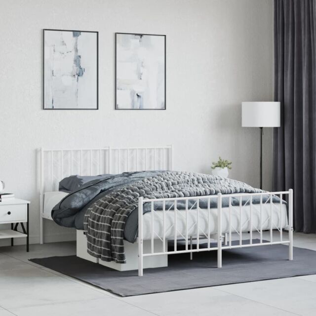 Berkfield Home Metal Bed Frame without Mattress with Footboard¬†White 135x190cm in White - Size: 135x190 cm - image 1