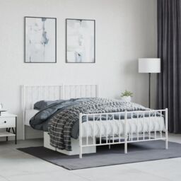 Berkfield Home Metal Bed Frame without Mattress with Footboard¬†White 135x190cm in White - Size: 135x190 cm - thumbnail 1