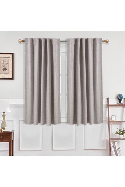 Garden Sanctuary Beige Solid Color Back Tab & Pole Pocket Top Faux Linen Blackout Curtains, 117cm W x 137cm H - Size: 117 cm W x 137 cm H - image 1