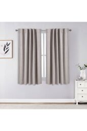 Garden Sanctuary Beige Solid Color Back Tab & Pole Pocket Top Faux Linen Blackout Curtains, 117cm W x 137cm H - Size: 117 cm W x 137 cm H - thumbnail 2