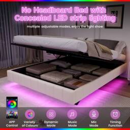 Matteo Double Floating Bed Frame - Hydraulic Storage, Smart LED, No Headboard in Beige - thumbnail 7