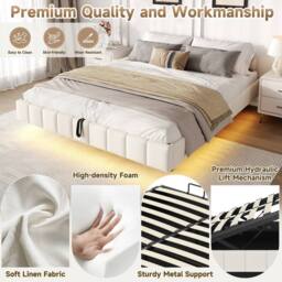 Matteo Double Floating Bed Frame - Hydraulic Storage, Smart LED, No Headboard in Beige - thumbnail 8