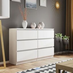LUXURY LIFE Carlton Matt Chest of Drawers 6 Drawer Cabinet in White - thumbnail 1