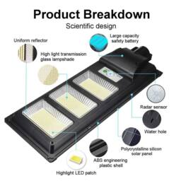 FLAVORA Commercial Solar Street Light 840 LED Lamp Outdoor in Black