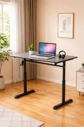 Living and Home Height Adjustable Office Desk, Manual Lift, 80/100cm in Black - Size: 100 cm x 60 cm