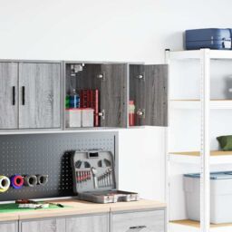 Berkfield Home Garage Wall Cabinets 2 pcs Grey Sonoma Engineered Wood - thumbnail 1