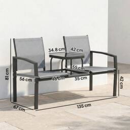 OUTSUNNY Garden Love Seat with 2-Tier Table, 2 Seater Jack & Jill Loveseat in Grey - thumbnail 3