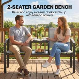 OUTSUNNY Garden Love Seat with 2-Tier Table, 2 Seater Jack & Jill Loveseat in Grey - thumbnail 4