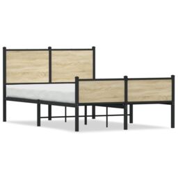 Berkfield Home Metal Bed Frame without Mattress Sonoma Oak 120x200 cm in Brown - Size: Small Double - thumbnail 2