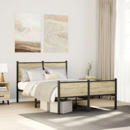 Berkfield Home Metal Bed Frame without Mattress Sonoma Oak 120x200 cm in Brown - Size: Small Double - thumbnail 1