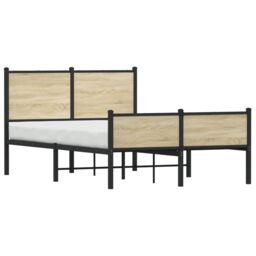 Berkfield Home Metal Bed Frame without Mattress Sonoma Oak 120x200 cm in Brown - Size: Small Double - thumbnail 4