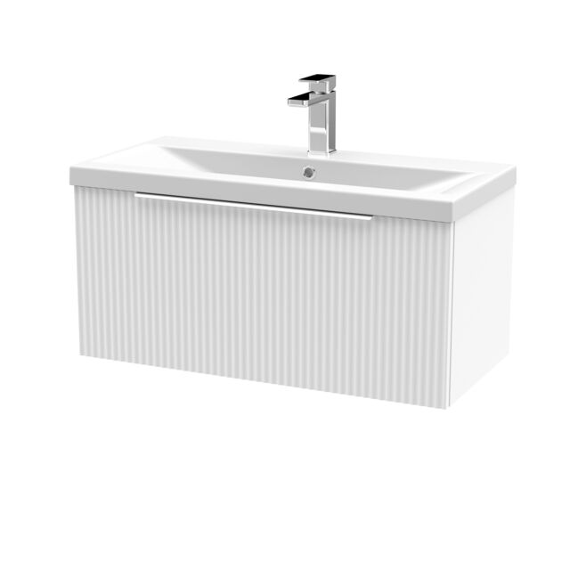 Balterley Fluted Wall Hung 1 Drawer Vanity Basin Unit & Basin 800mm, Satin White - image 1