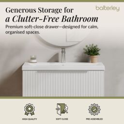 Balterley Fluted Wall Hung 1 Drawer Vanity Basin Unit & Basin 800mm, Satin White - thumbnail 3
