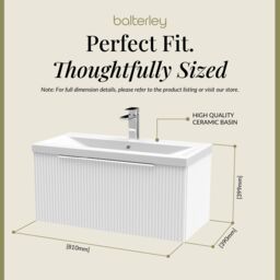 Balterley Fluted Wall Hung 1 Drawer Vanity Basin Unit & Basin 800mm, Satin White - thumbnail 5