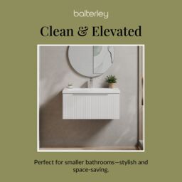 Balterley Fluted Wall Hung 1 Drawer Vanity Basin Unit & Basin 800mm, Satin White - thumbnail 7