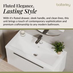 Balterley Fluted Wall Hung 1 Drawer Vanity Basin Unit & Basin 800mm, Satin White - thumbnail 4