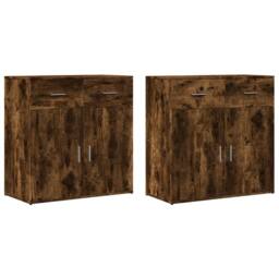 Berkfield Home Sideboards 2 pcs Smoked Oak 79x38x80 cm Engineered Wood in Brown - Size: 79 x 38 x 80 cm - thumbnail 1