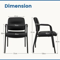 Gymax Set of 2 Office Chair Upholstered PU Conference Room Chairs No Wheels in Black - thumbnail 3