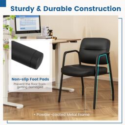 Gymax Set of 2 Office Chair Upholstered PU Conference Room Chairs No Wheels in Black - thumbnail 6