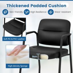 Gymax Set of 2 Office Chair Upholstered PU Conference Room Chairs No Wheels in Black - thumbnail 4
