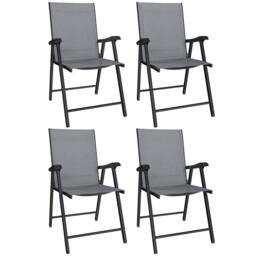 OUTSUNNY Folding Garden Chairs Set of 4 with High Back, Armrests, Light Grey - thumbnail 2