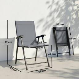 OUTSUNNY Folding Garden Chairs Set of 4 with High Back, Armrests, Light Grey - thumbnail 3
