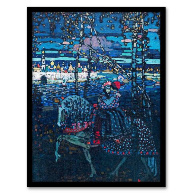 Artery8 Riding Couple in Russian Cityscape Kandinsky Framed Wall Art Print in Blue - Size: A4 - image 1