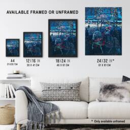Artery8 Riding Couple in Russian Cityscape Kandinsky Framed Wall Art Print in Blue - Size: A4 - thumbnail 3