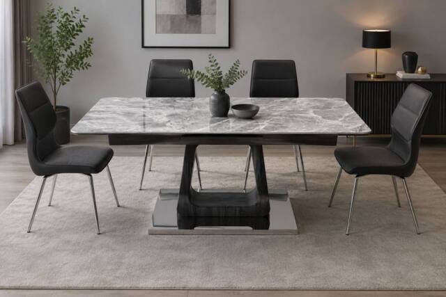 Stratus Interiors Zermatt Extendable Dining Table with Ceramic Top with Zermatt Chairs in Light Grey - Size: 160 cm x 90 cm - image 1