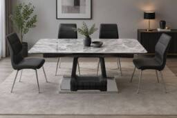 Stratus Interiors Zermatt Extendable Dining Table with Ceramic Top with Zermatt Chairs in Light Grey - Size: 160 cm x 90 cm - thumbnail 1