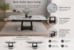 Stratus Interiors Zermatt Extendable Dining Table with Ceramic Top with Zermatt Chairs in Light Grey - Size: 160 cm x 90 cm - thumbnail 2