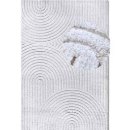 THE RUGS New York Design Rug Runner Panglao Polyester Geometric High Low Rug in White - Size: 80 cm x 120 cm - thumbnail 1