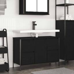 Berkfield Home Basin Cabinet with Drawers Black Oak 90x34.5x60 cm - thumbnail 2