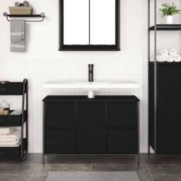 Berkfield Home Basin Cabinet with Drawers Black Oak 90x34.5x60 cm - thumbnail 3