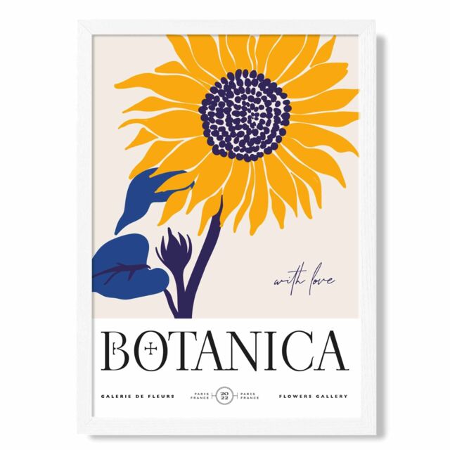 ARTZE Blue & Yellow Sunflower Flower Market Exhibition Framed Print SIZE: A3 with White Frame in Mid Blue - image 1