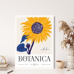 ARTZE Blue & Yellow Sunflower Flower Market Exhibition Framed Print SIZE: A3 with White Frame in Mid Blue - thumbnail 2