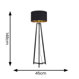 ValueLights Lottie Black Wood Tripod Floor Lamp with Black & Gold Drum Shade - thumbnail 4