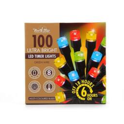 Voltico 100 LED Battery Operated Timer String Lights Dark Green Wire - Size: 10m
