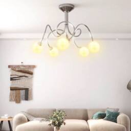 Berkfield Home Beautiful Ceiling Lamp with Round Glass Shades for 5 G9 LED Lights in White - thumbnail 2