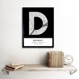 "Wee Blue Coo Wall Art Print Detroit Michigan United States City Map Modern Typography Stylish Letter Framed Word in Black - Size: W12"" x H16""" - thumbnail 2