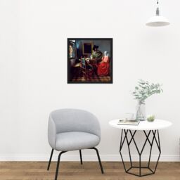 "Artery8 Wall Art Print Jan Vermeer Van Delft The Glass Of Wine Square Framed Picture 16X16 Inch in Black - Size: W16"" x H16""" - thumbnail 2