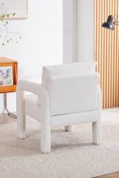 Living and Home Teddy Fleece Upholstered Accent Chair with Lumbar Pillow in White - thumbnail 3