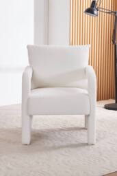 Living and Home Teddy Fleece Upholstered Accent Chair with Lumbar Pillow in White - thumbnail 2