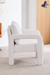 Living and Home Teddy Fleece Upholstered Accent Chair with Lumbar Pillow in White - thumbnail 4