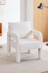 Living and Home Teddy Fleece Upholstered Accent Chair with Lumbar Pillow in White