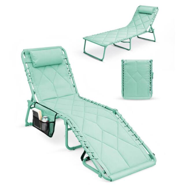 Keplin 1 Pack Foldable Sun Lounger Chair - Quilted Outdoor Garden Recliner in Mint