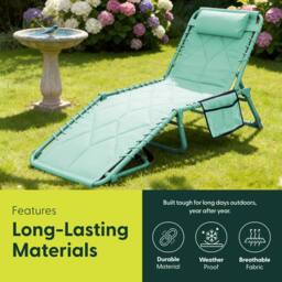 Keplin 1 Pack Foldable Sun Lounger Chair - Quilted Outdoor Garden Recliner in Mint - thumbnail 2