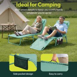 Keplin 1 Pack Foldable Sun Lounger Chair - Quilted Outdoor Garden Recliner in Mint - thumbnail 7