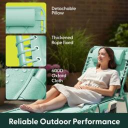Keplin 1 Pack Foldable Sun Lounger Chair - Quilted Outdoor Garden Recliner in Mint - thumbnail 3
